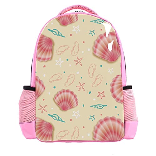 Mochila para niños con conchas de mar rosadas de verano, para niños y niñas de escuela primaria, bolsa de libros, mochila multicapa para alumnos, grado 1-6