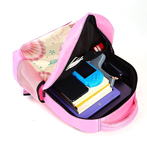 Mochila para niños con conchas de mar rosadas de verano, para niños y niñas de escuela primaria, bolsa de libros, mochila multicapa para alumnos, grado 1-6