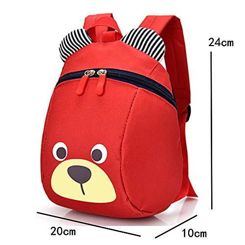 Mochila para niños,TEAMEN® Anti Pérdida de niños Mochila, Mini Oso Escuela Mochila,para bebé niño niña pequeños 1 – 3 AñOS(Rojo