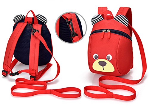 Mochila para niños,TEAMEN® Anti Pérdida de niños Mochila, Mini Oso Escuela Mochila,para bebé niño niña pequeños 1 – 3 AñOS(Rojo