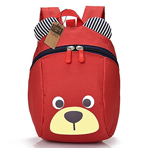 Mochila para niños,TEAMEN® Anti Pérdida de niños Mochila, Mini Oso Escuela Mochila,para bebé niño niña pequeños 1 – 3 AñOS(Rojo