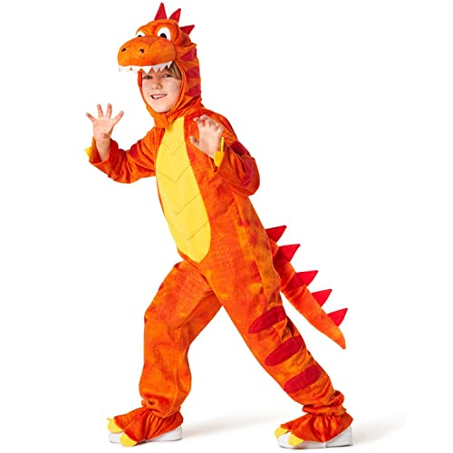 MORPH Costume Disfraz Dinosaurio Niños y Niñas T Rex Naranja, Disfraz Halloween Niño Talla M