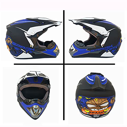 Motocicleta Motocross Cascos Y Parabrisas Guantes Gafas Casco Niño, De Moto para Niños Downhill Cascos Cross Set con Gafas (X-Large)