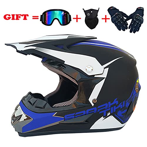 Motocicleta Motocross Cascos Y Parabrisas Guantes Gafas Casco Niño, De Moto para Niños Downhill Cascos Cross Set con Gafas (X-Large)