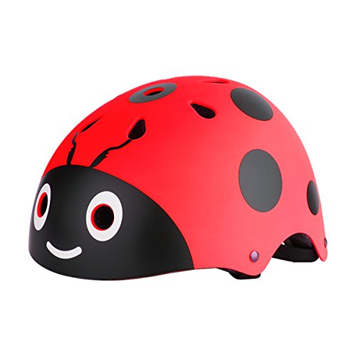 MSemis Casco Mariquita Protección de Seguridad para Niños Niñas Cascos Infantiles Ligeros Multiuso Skateboarding Scooting Correas Ajustables Rojo Talla Única