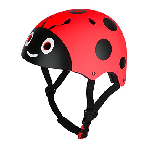 MSemis Casco Mariquita Protección de Seguridad para Niños Niñas Cascos Infantiles Ligeros Multiuso Skateboarding Scooting Correas Ajustables Rojo Talla Única