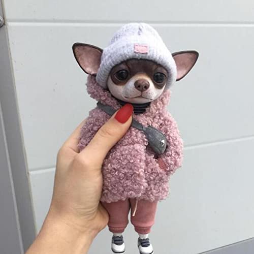 MSl Adornos,Muñeca hecha a mano de resina de pie cachorro de peluche figura Chihuahua SharPei perro lindo muñeca de arcilla animal de moda