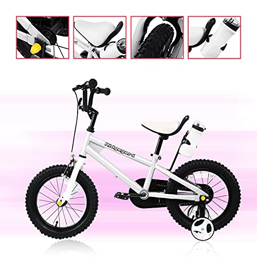 MuGuang Bicicleta para niños, niños, niñas, estilo libre, bicicleta BMX, ruedas de entrenamiento de 14 pulgadas, bicicleta para niños, bicicleta de equilibrio, bicicleta para niños (blanco)