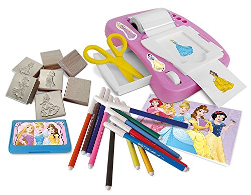 Multiprint Máquina crea Pegatinas Disney Princess, Made in Italy, 7 Sellos, Álbum con Marcadores, Set Sellos Niños Persolanizados, en Madera y Caucho Natural, Tinta Lavable no Tóxica, Idea de Regalo, art.08660