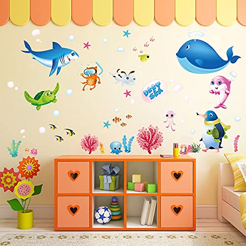 Muro de la pared Arte de la pared Decoración de la decoración Stick submarino Pegatina de pared Octopus Dolphin Undersa Playground Niños Etiqueta de la pared Dibujos animados Pescado Pegatina Marina V