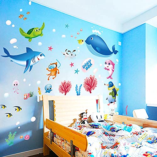 Muro de la pared Arte de la pared Decoración de la decoración Stick submarino Pegatina de pared Octopus Dolphin Undersa Playground Niños Etiqueta de la pared Dibujos animados Pescado Pegatina Marina V