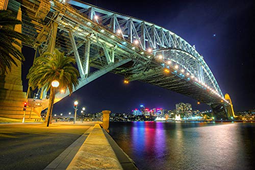 MX-XXUOUO Puzzle de Madera de 1000 Piezas,   Puentes de Sydney, Australia, Costa, Noche, Ciudades, Puente, Noche, Juegos y Manualidades