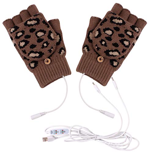 MXW Guantes Calefactados por USB Guantes Unisex De Invierno para Mujeres Y Hombres Guantes Cálidos De Diseño Lavable Guantes Calefactores A Prueba De Heladas para Interiores O Exteriores,Marrón