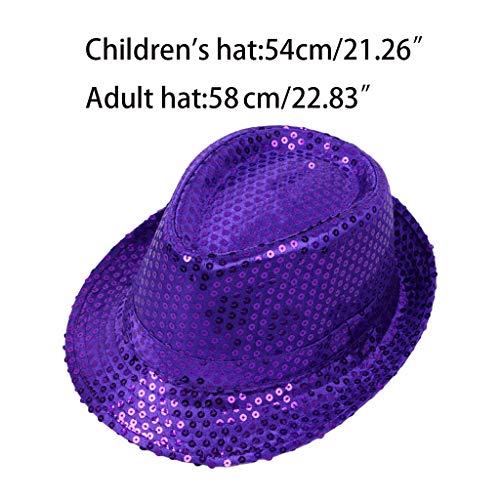 MYhose Sombrero de Jazz con Lentejuelas Brillantes, ala Ancha con puños de Color sólido, actuación, Escenario de Baile, espectáculo mágico, Bar, Gorra de Fiesta, Disfraz, Rosa, 1 niño