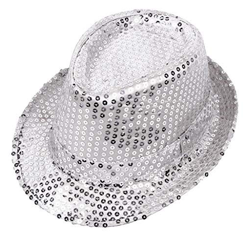 MYhose Sombrero de Jazz con Lentejuelas Brillantes, ala Ancha con puños de Color sólido, actuación, Escenario de Baile, espectáculo mágico, Bar, Gorra de Fiesta, Disfraz, Rosa, 1 niño