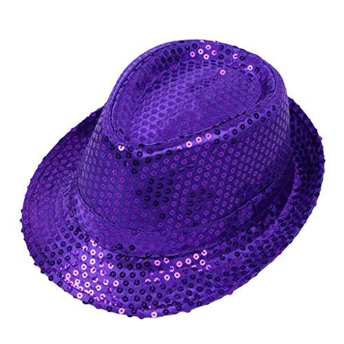 MYhose Sombrero de Jazz con Lentejuelas Brillantes, ala Ancha con puños de Color sólido, actuación, Escenario de Baile, espectáculo mágico, Bar, Gorra de Fiesta, Disfraz, Rosa, 1 niño