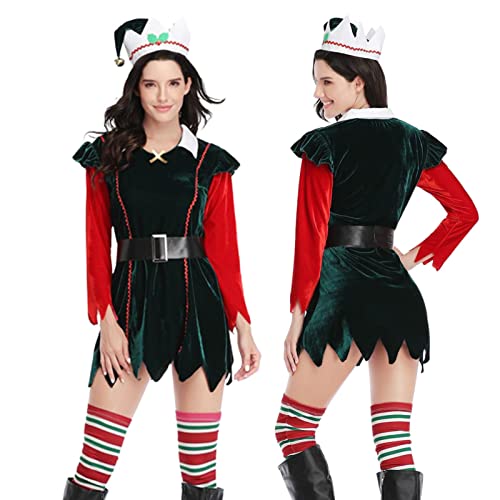 N/A/A Traje de Navidad para Mujer, Traje de Cosplay, Vestido con cinturón y Sombrero (3 Piezas), Vestido de Vacaciones para Mujeres China-