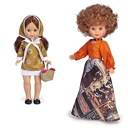 Nancy Colección Primavera Años 70, Muñeca Reedición 2020 con Vestido Y Pañuelo A Juego Que Incluye Cestito con Flores para Niños Y Coleccionistas + Reedición Tusset 1975, Muñeca (Famosa 700015899)