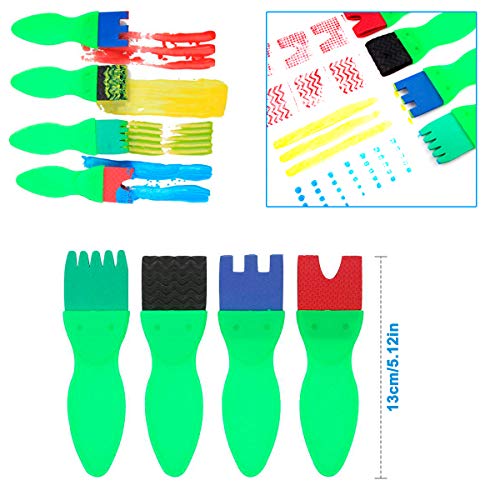 NATUCE Niños Esponja Pintura Cepillos Kit, Pintura de Dedos para Niños, 31 Piezas Temprano Aprendizaje Herramientas de Pintura con Impermeable Delantal para Artes DIY Artesanías