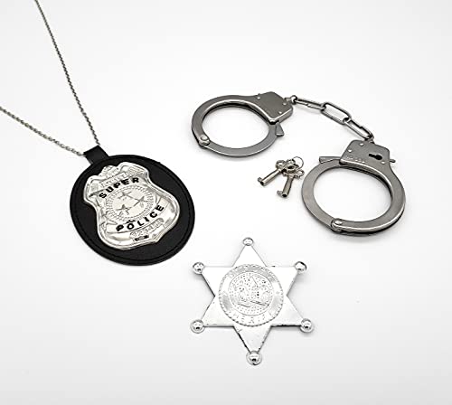 NC JASINCESS - Juego de juguetes de policía, esposas de metal con llave, emblema de policía, accesorios para fiestas