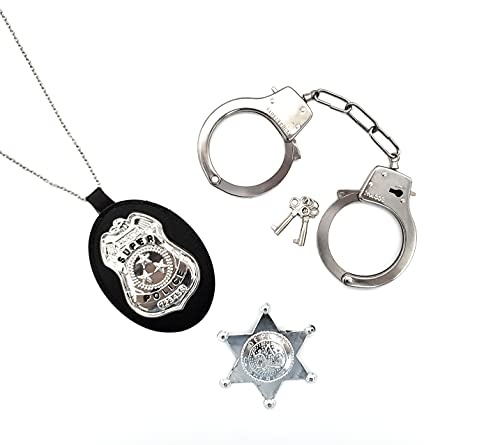 NC JASINCESS - Juego de juguetes de policía, esposas de metal con llave, emblema de policía, accesorios para fiestas