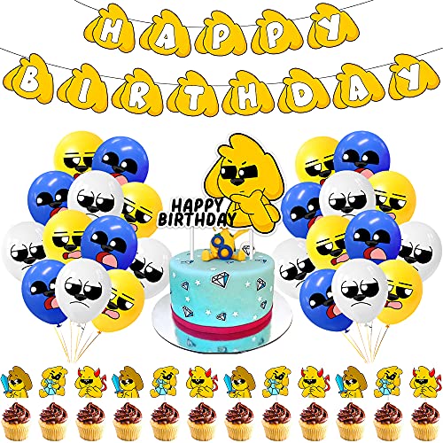 NC Mikecrack - Juego de suministros para fiestas con forma de personaje de dibujos animados para TV, decoración de fiestas, globos y magdalenas para bebés y niñas, cumpleaños, baby shower