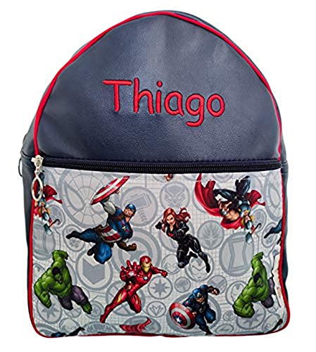 NENEL Mochila Infantil Personalizable de Ecopiel - Mochila Bebé - Modelo Marvel - Color Marino - Medidas 11 x 24 x 30 cm - Personalizar Regalos - Handmade - Hecho en España