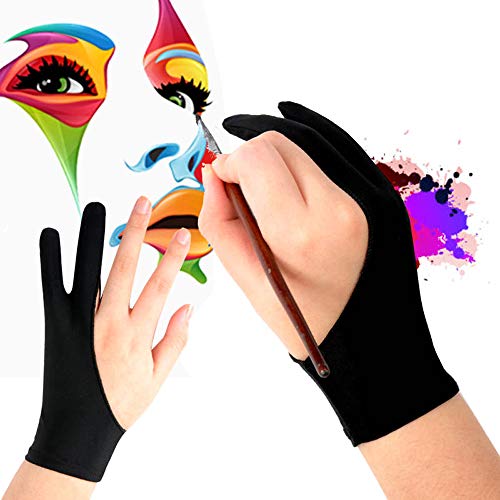 Nifocc 4 guantes de artista para dibujo gráfico de 2 dedos para tableta, monitor de pintura, papel de boceto, apto para mano izquierda y derecha, 17,5 x 7,5 cm, color negro