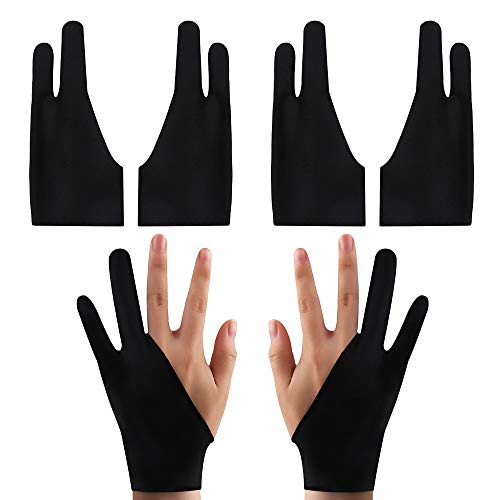 Nifocc 4 guantes de artista para dibujo gráfico de 2 dedos para tableta, monitor de pintura, papel de boceto, apto para mano izquierda y derecha, 17,5 x 7,5 cm, color negro