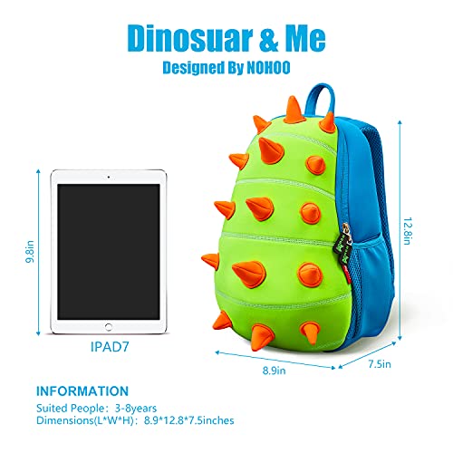 NOHOO Mochila para niños pequeños, lindo zoológico, impermeable, bolsa de dibujos animados en 3D, mochila para niños pequeños para preescolar, niños pequeños de 3 a 7 años (Dinosaurio azul)