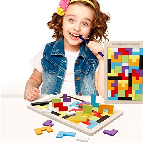 #N/V Colorido Tetris de Madera Puzzle Tangram Cerebro Teaser Puzzle Juguetes Educativos