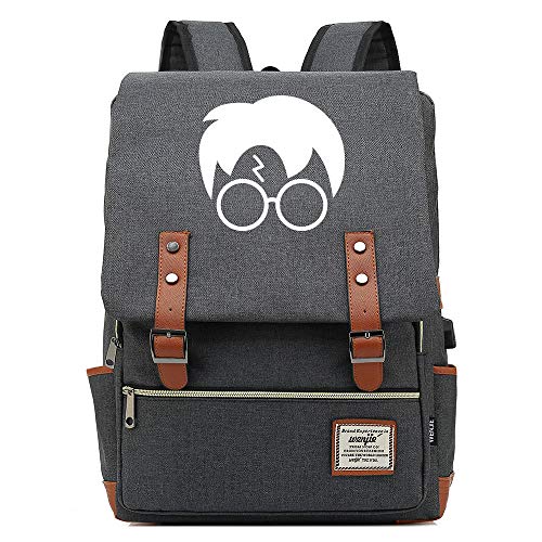 NYLY Mochila portátil de 15 Pulgadas con Puerto de Carga USB, Mochila de Senderismo de Ocio Adolescente, Bolsa de la Escuela de Harry Potter Unisex Gris Oscuro