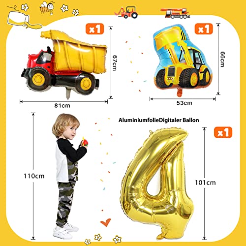 NYOBABE Excavador Decoración Cumpleaños Niño 4 año, Excavador Globos Fiesta Cumpleaños niño 4 año with Excavador Juguete Cumpleaños Excavador Globos para Infantil Niño Fiesta