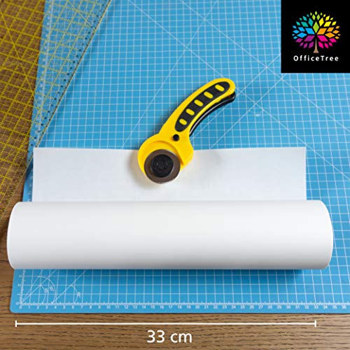 OfficeTree 50 m Rollo de Papel para dibujo 33 cm ancho - 40 g/qm² Calidad premium - Blanco - Papel de dibujo para dibujo técnico