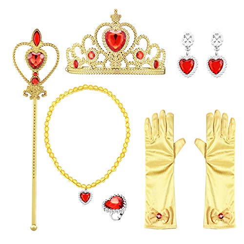 OwlFay Blancanieves Disfraz con Capa para Niñas Snow White Carnaval Traje de Princesa para Halloween Navidad Fiesta Ceremonia Aniversario Cosplay Costume Amarillo+Accesorios 5-6 Años