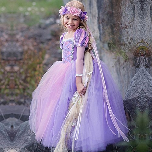 OwlFay Vestido Princesa Disfraz de Rapunzel para niña Carnaval Traje Infantil Fairy Tales Disfraces para Halloween Navidad Cosplay Vestidos de Fiesta de cumpleaños para Niñas 5-6 años