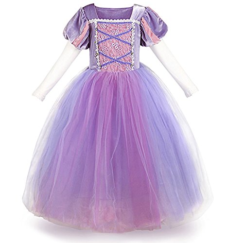 OwlFay Vestido Princesa Disfraz de Rapunzel para niña Carnaval Traje Infantil Fairy Tales Disfraces para Halloween Navidad Cosplay Vestidos de Fiesta de cumpleaños para Niñas 5-6 años