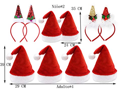 Pack 10 Gorro de Navidad de Papá Noel con Diadema en Diseño Navideño para Familiares Sombreros de Fiesta Año Nuevo Manualidades Accesorios de Navidad (Modelo B)