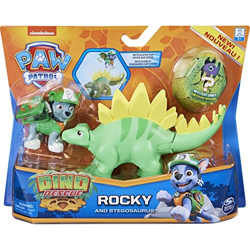 PAW Patrol Dino Rescue Rocky and Dinosaur - Juego de Figuras de acción para niños de 3 años en adelante