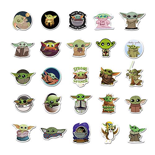 Pegatinas Pack de Baby Yoda 50 unidades, pegatinas para película Star Wars The Mandalorian, Cool Trendy vinilo impermeable