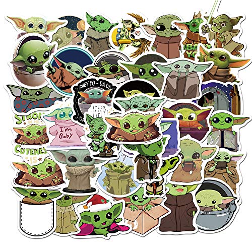 Pegatinas Pack de Baby Yoda 50 unidades, pegatinas para película Star Wars The Mandalorian, Cool Trendy vinilo impermeable