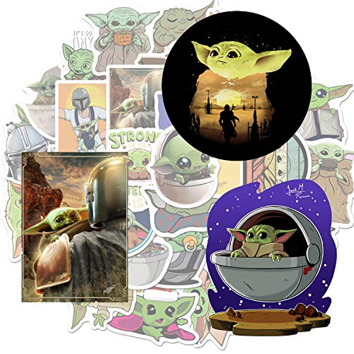 Pegatinas Pack de Baby Yoda 50 unidades, pegatinas para película Star Wars The Mandalorian, Cool Trendy vinilo impermeable