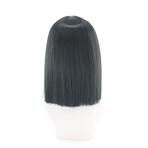 Peluca de Pelo sintético Bob Recta Corta, Peluca de Cosplay Flequillo - Negro Azabache, 14 Pulgadas,