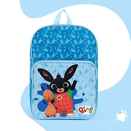 PERLETTI Mochila Bing para Niño con Bolsillo Frontal - Mochilita Azul para Niños Escuela y Guardería con Bing y Flop - Bolso Escolar con Tirantes Regulables para Chicos - 36x24x12 cm