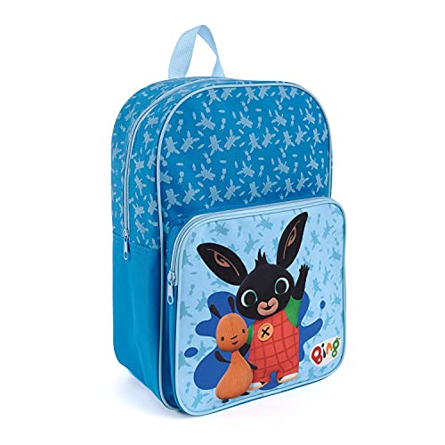 PERLETTI Mochila Bing para Niño con Bolsillo Frontal - Mochilita Azul para Niños Escuela y Guardería con Bing y Flop - Bolso Escolar con Tirantes Regulables para Chicos - 36x24x12 cm