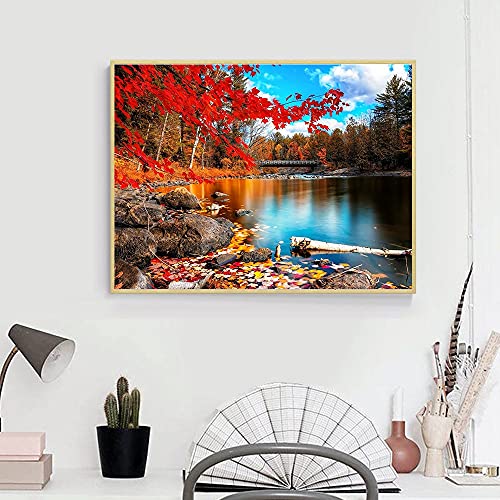 Pintura al óleo por números imágenes de paisaje otoñal por números bosque pintado a mano para colorear dibujar arte DIY regalo W10 50x65cm