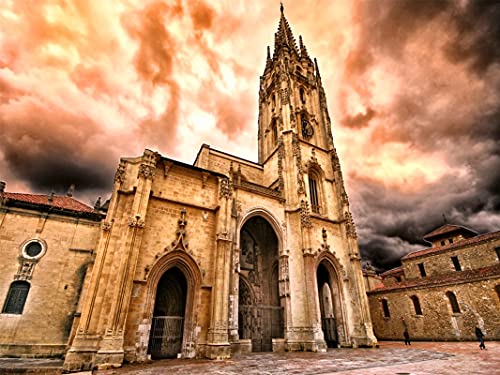 Pintura De Pintura Por Números Para Adultos, Kits De Pintura De Bricolaje Por Números Para Niños Principiantes En Lienzo, Catedral De Oviedo 16X20 Pulgadas