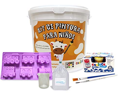 Pinturas Lavables para niños, Temperas de Carioca, 6 Colores de 25 ml, Perfecto para Cumpleaños, Actividades escolares y Fiestas. (Molde Tren)