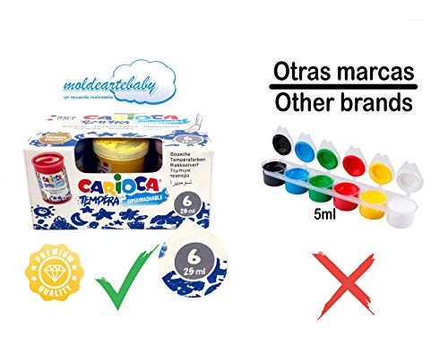 Pinturas Lavables para niños, Temperas de Carioca, 6 Colores de 25 ml, Perfecto para Cumpleaños, Actividades escolares y Fiestas. (Molde Tren)