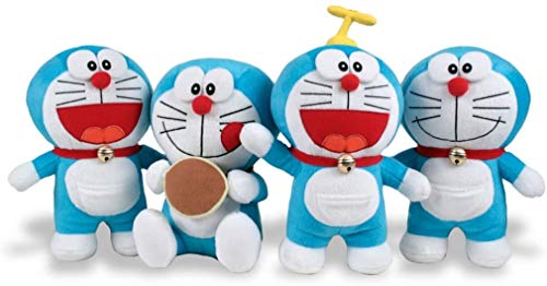 Play by Play - Juego completo de 4 robots Doraemon para gatos de cartón animado normal, sonriente hélice y con panino – Multicolor – 20 cm